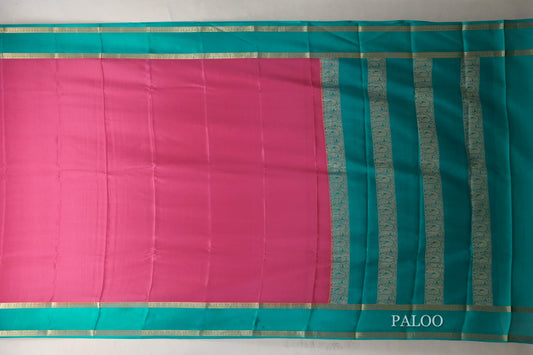 Bright Pink with Aqua Blue Borders Mysore Silk Saree by Shreenivas Silks PSSR019009 - Parisera