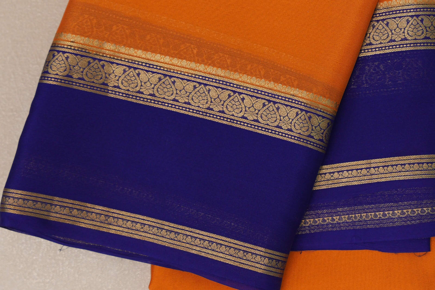 Mango Orange with Royal Blue Borders Mysore Silk Saree by Shreenivas Silks PSSR019010