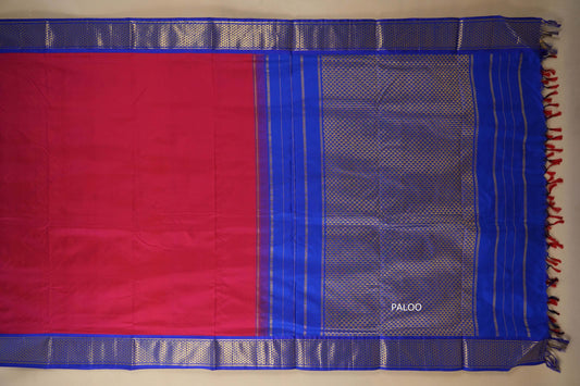 Dark Pink with blue borders Ten yards silk saree by Shreenivas silks PSSR017965