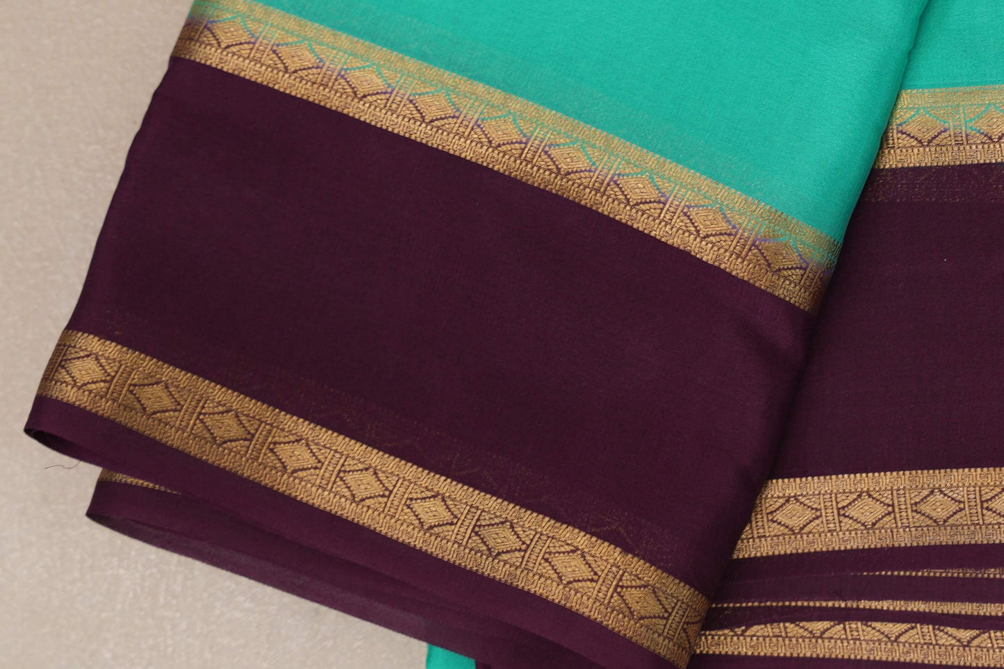 Aqua Green with Deep Purple Borders Mysore Silk Saree by Shreenivas Silks PSSR019012