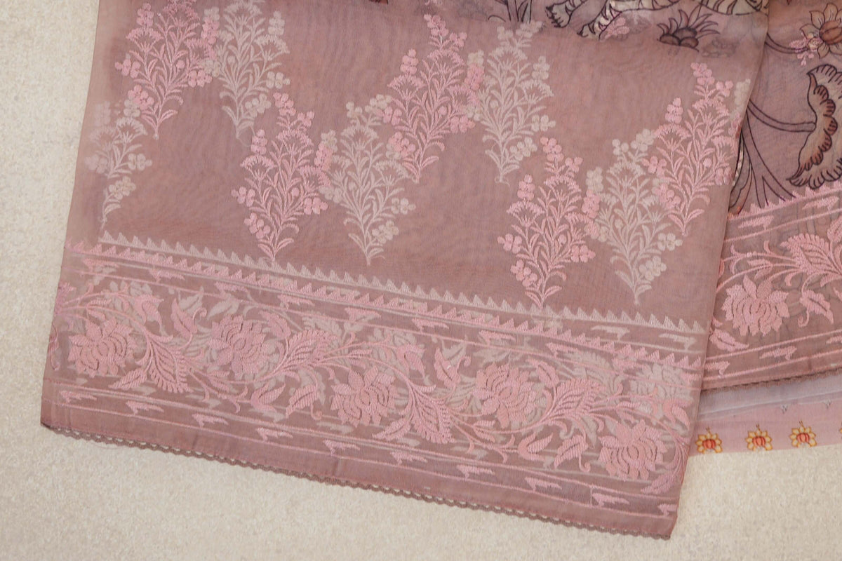 Dusty Peach Pink Organza Silk Saree border
