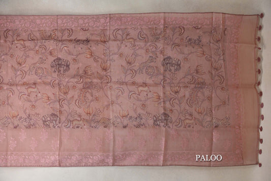 Dusty Peach Pink Organza Silk Saree paloo