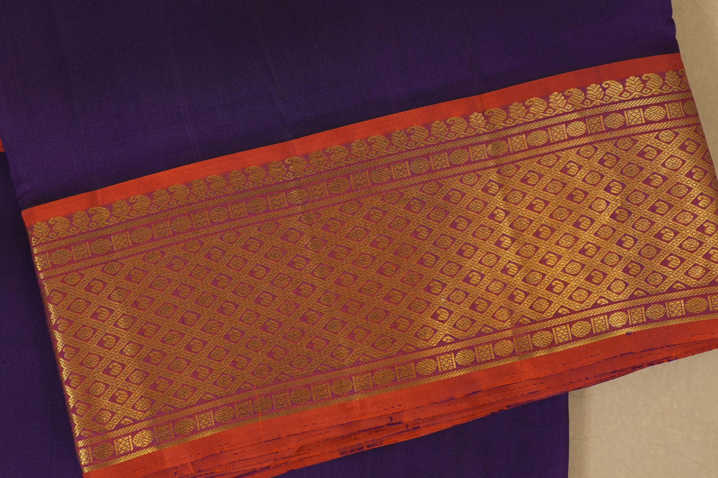 Purple with orange borders Ten yards silk saree by Shreenivas silks PSSR017969