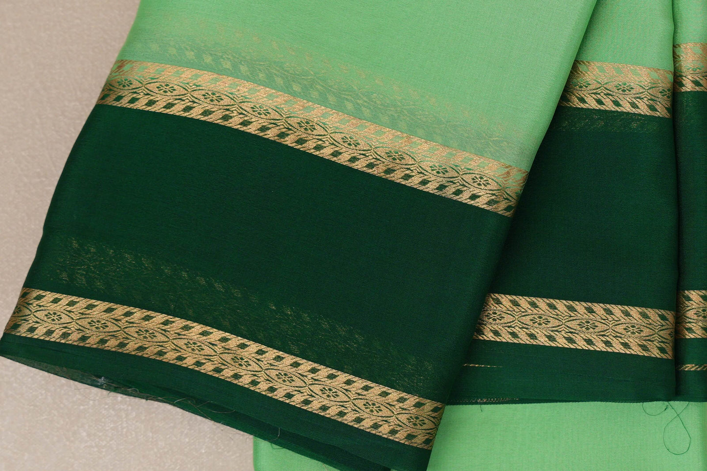 Pastel Pistachio Green Mysore Silk Saree border zoom
