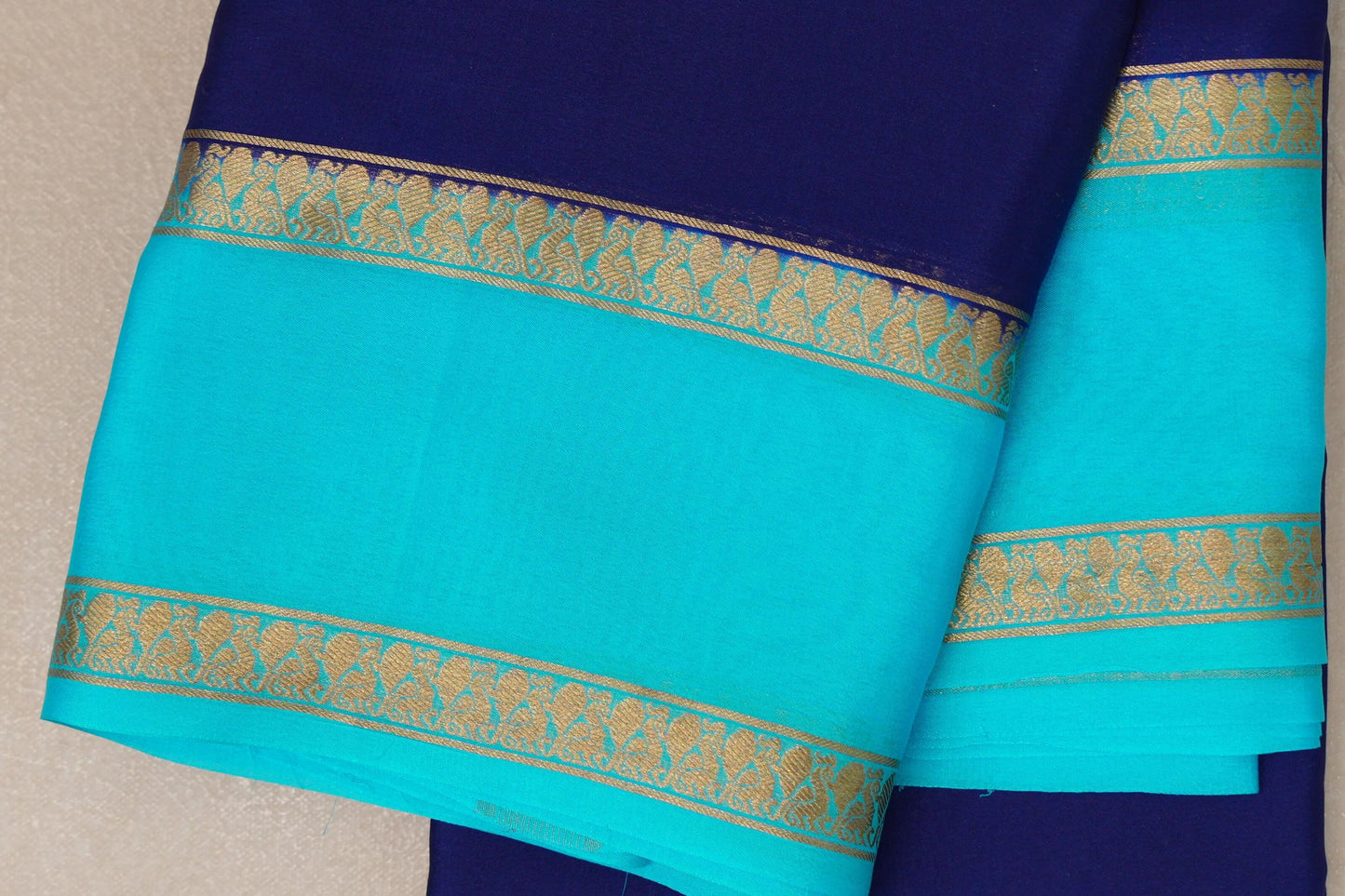 Deep Blue with Aqua Blue Borders Mysore Silk Saree by Shreenivas Silks PSSR019015