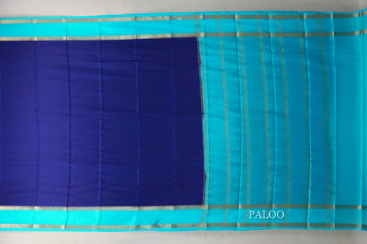 Deep Blue with Aqua Blue Borders Mysore Silk Saree by Shreenivas Silks PSSR019015 - Parisera