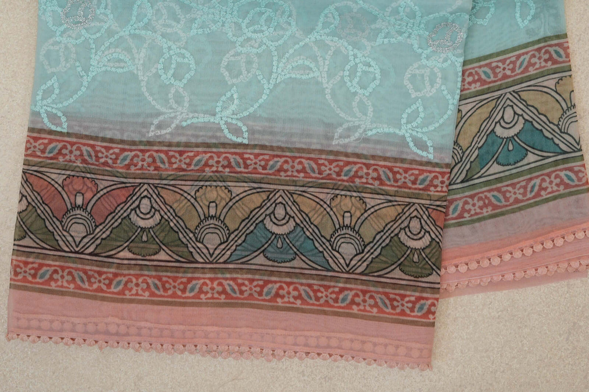 Pastel Aqua Blue Organza Silk Saree border