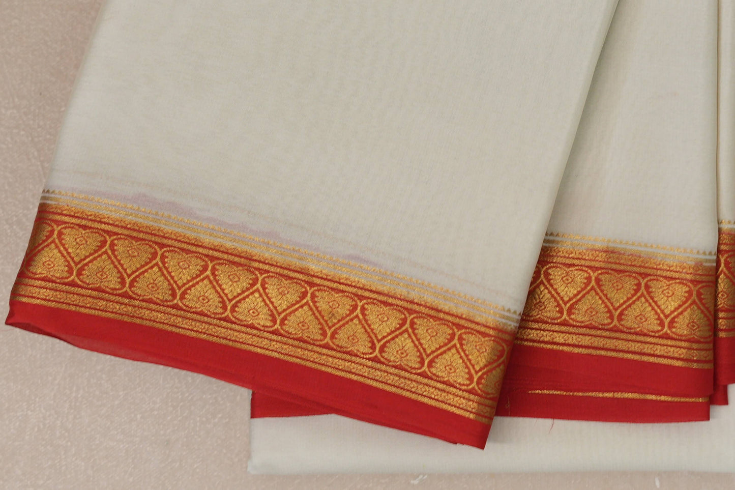 Cream with Red Borders Mysore Silk Saree by Shreenivas Silks PSSR019016