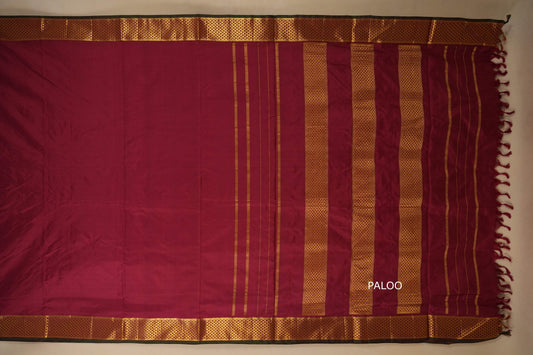 Maroon diamond borders with green selvedge Ten yards silk saree by Shreenivas silks PSSR017975