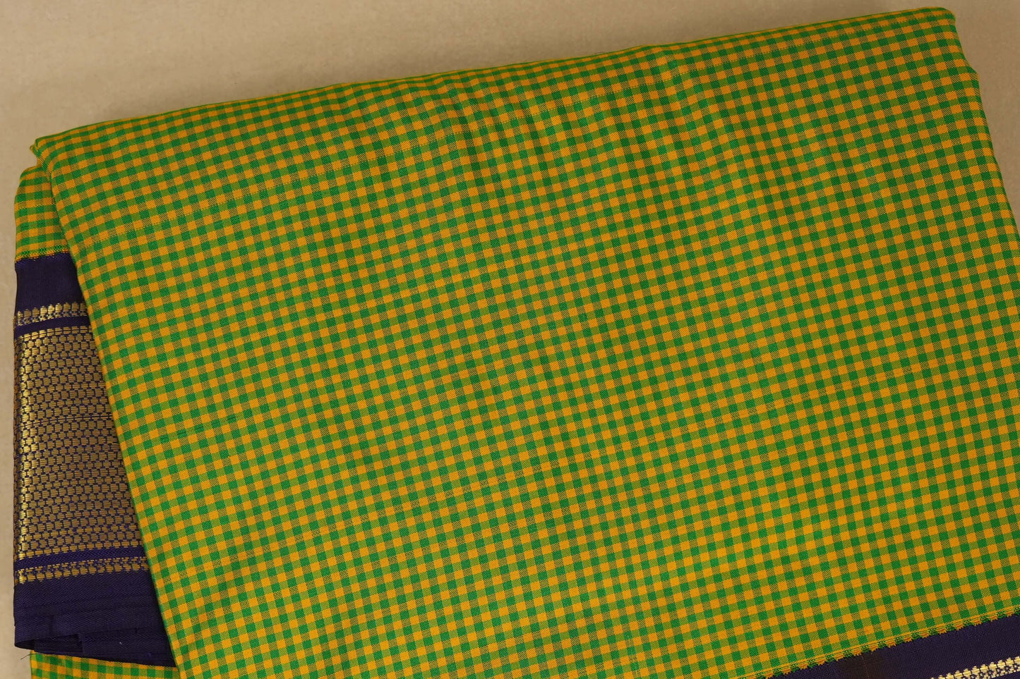 Multi color checks with dark purple borders Ten yards silk saree by Shreenivas silks PSSR017980