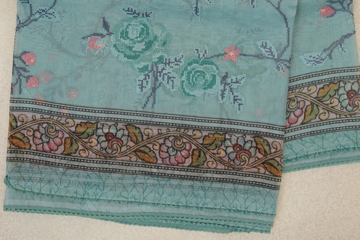 Pastel Aqua Green Organza Silk Saree border