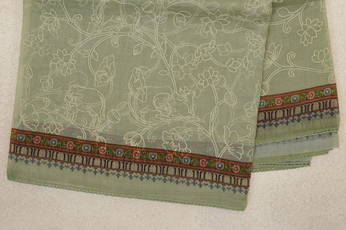 Sage Green Organza Silk Saree border