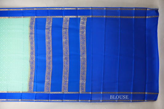 Bright Sea Green with Royal Blue Borders Mysore Silk Saree by Shreenivas Silks PSSR019026
