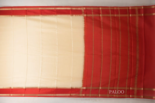 Light Yellow with Bright Red Borders Mysore Silk Saree by Shreenivas Silks PSSR019031