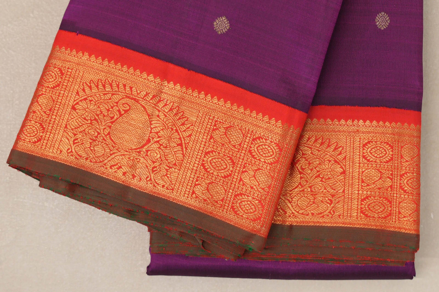 Deep Magenta with Bright Red Borders and Manthulir Selvedge Vintage Heirloom Kanjivaram Silk Saree by Shreenivas Silks PSSR019036