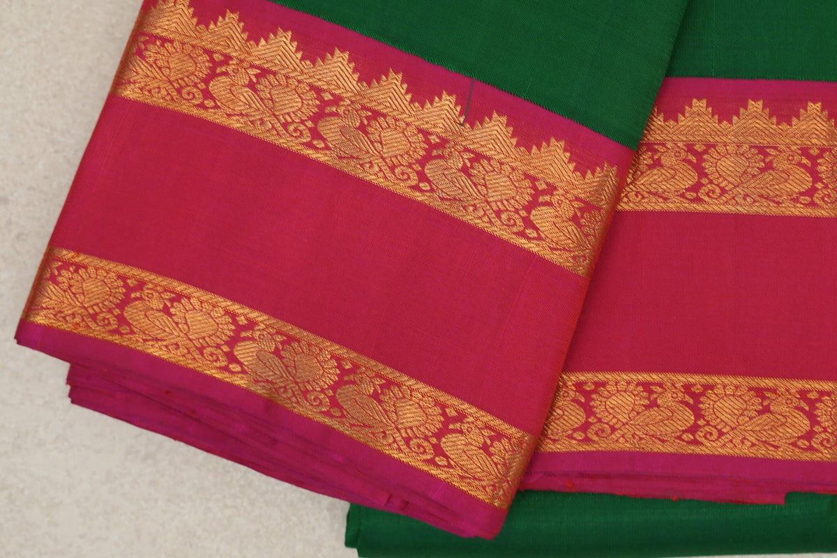 Green Plant Based Kanjivaram Silk Saree rettai pettu border