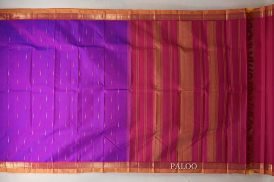 Dual Tone Pink and Blue with Reddish Pink Borders and Mustard Selvedge Vintage Kanjivaram Silk Saree by Shreenivas Silks PSSR019049