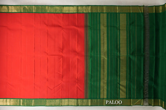 Red with Bottle Green Border Plant Based Kanjivaram Silk Saree paloo