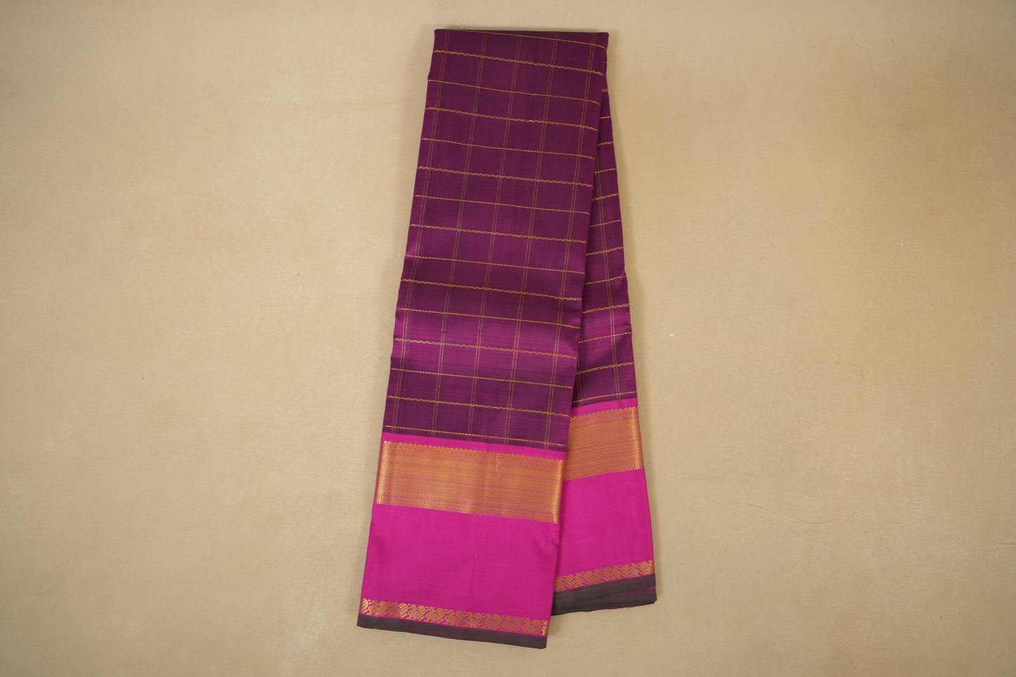 Dark magenta Vintage checks Kanjivaram Silk Saree by Shreenivas Silks PSSR018012 - Parisera