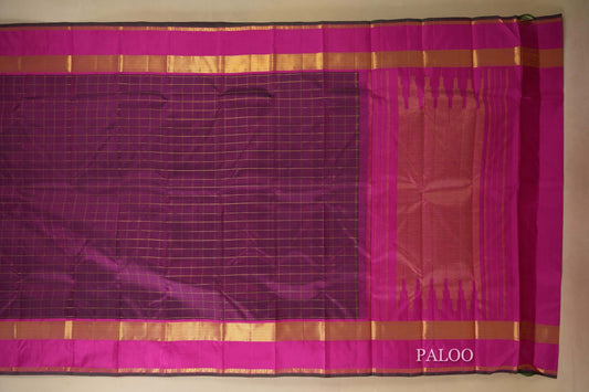 Dark magenta Vintage checks Kanjivaram Silk Saree by Shreenivas Silks PSSR018012 - Parisera