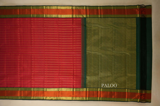 Red stripes Vintage Kanjivaram Silk Saree by Shreenivas Silks PSSR018014 - Parisera