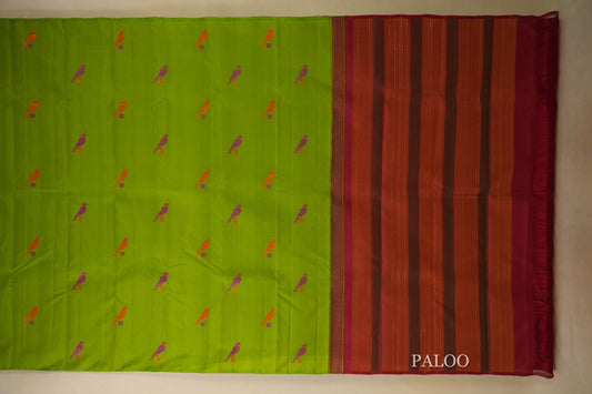 Parrot Green borderless Vintage Kanjivaram Silk Saree by Shreenivas Silks PSSR018016 - Parisera