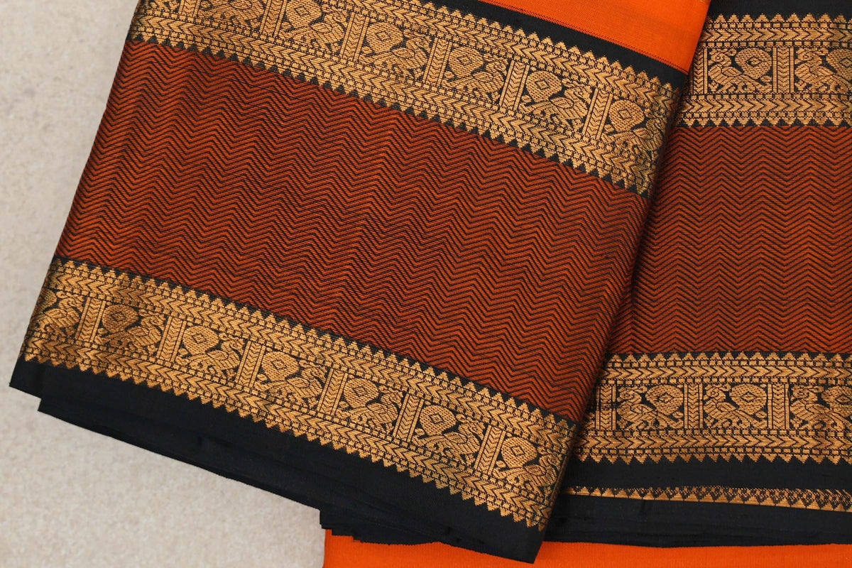 Orange Vintage Kanjivaram Silk Saree border zoom