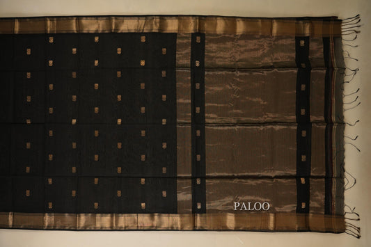 Black Maheshwari Silk Cotton Saree by Shreenivas Silks PSSR018019 - Parisera