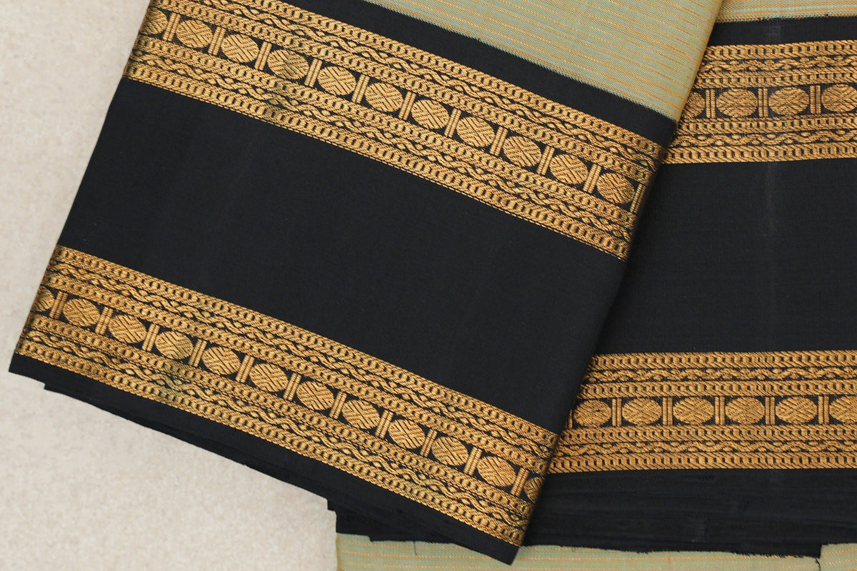 Dual Tone of Mild Pastel Blue and Yellow with Black Rettai Pettu Borders Vaira Oosi Vintage Kanjivaram Silk Saree by Shreenivas Silks PSSR0110168