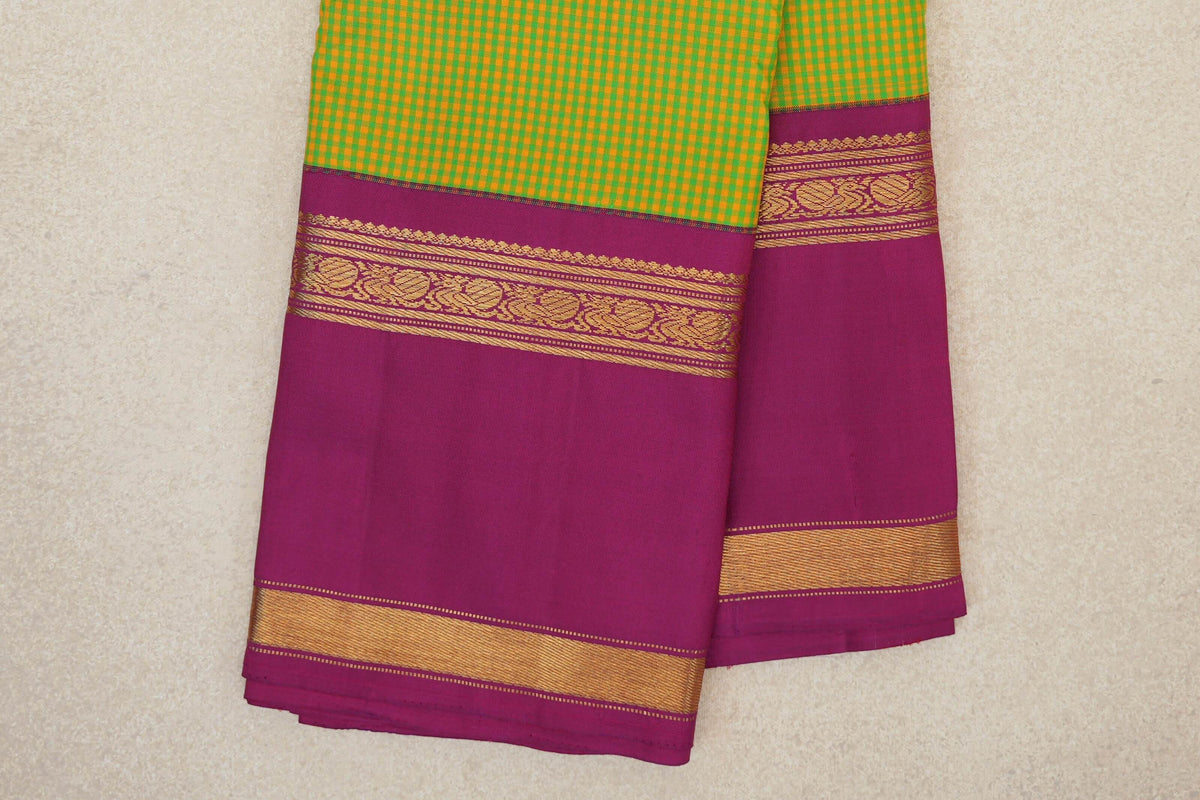 Green and Yellow Checks Vintage Kanjivaram Silk Sareeborder zoom