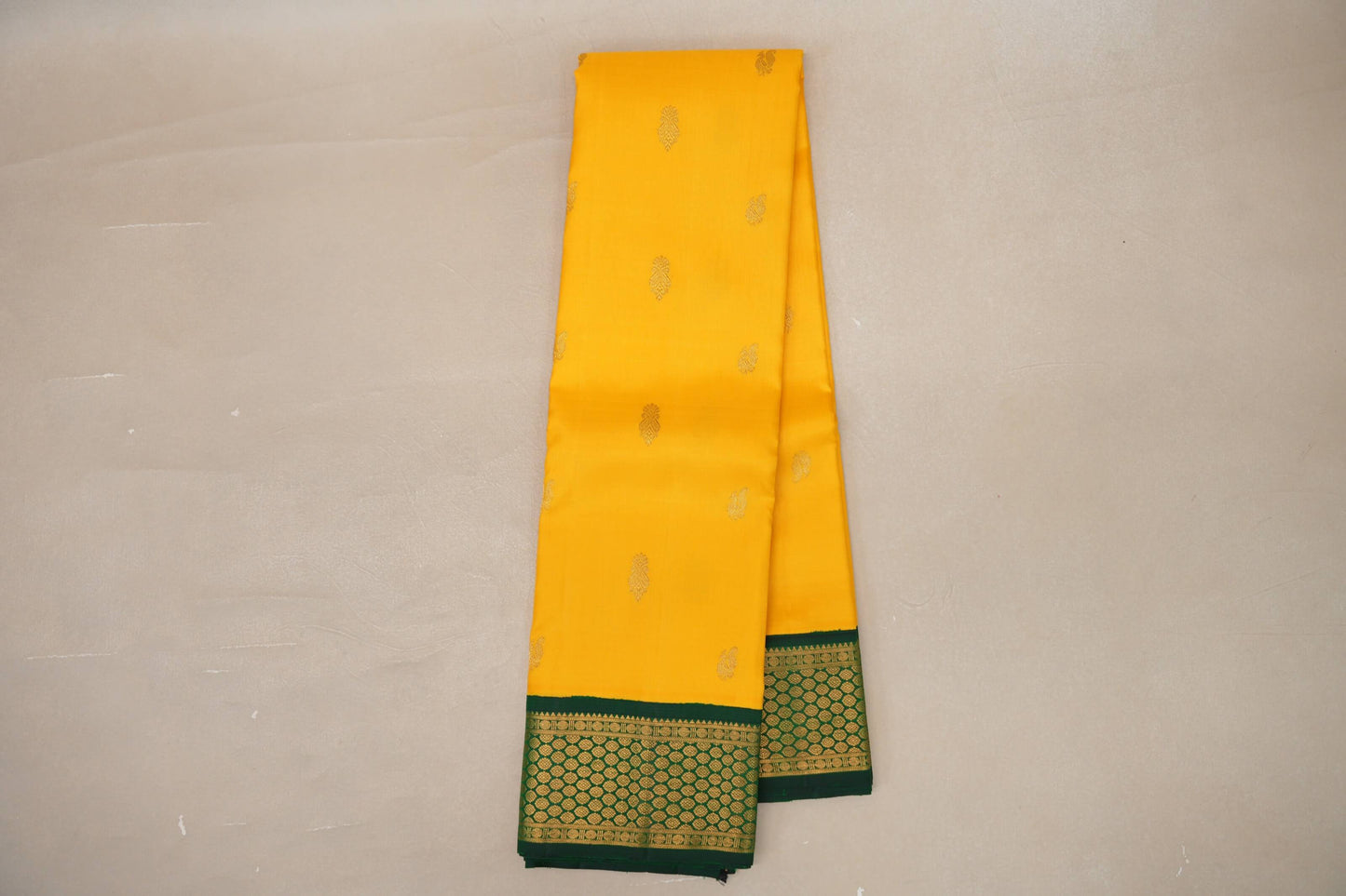 Bright yellow with Bottle Green Vintage Kanjivaram Silk Saree by Shreenivas Silks PSSR019052