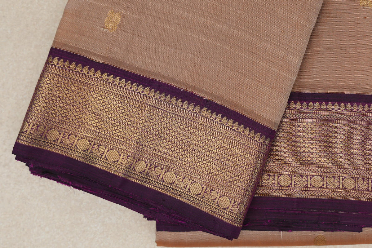 Deep Beige Vintage Kanjivaram Silk Saree border zoom