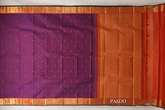 Deep Purple Vintage Kanjivaram Silk Saree paloo