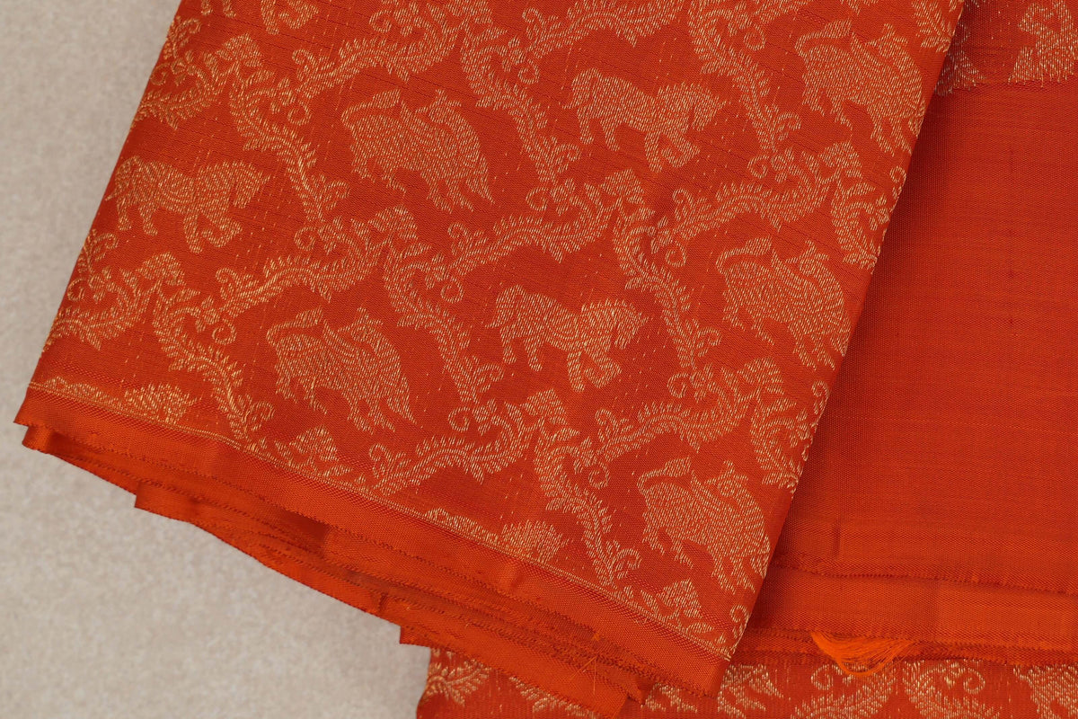 Deep Orange Vintage Heirloom Kanjivaram Silk Saree border zoom
