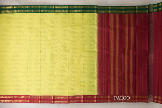 Bright Lemon Yellow Vintage Kanjivaram Silk Saree paloo