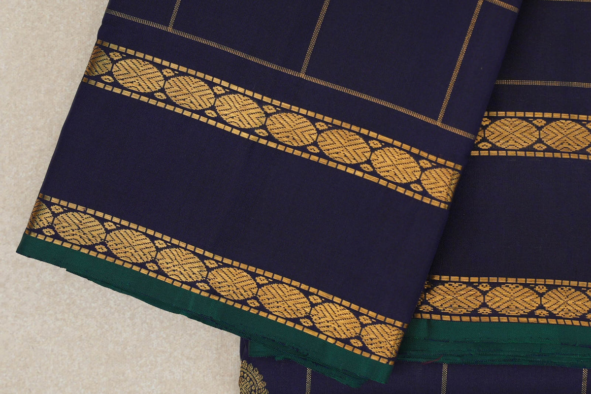 Deep Navy Blue Vintage Kanjivaram Silk Saree border zoom