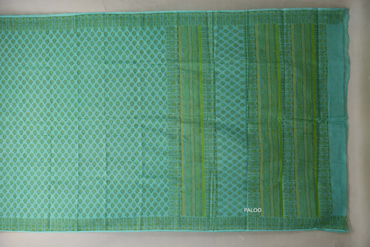 Turquoise blue Cotton Saree by Inheritance India PSSW290132