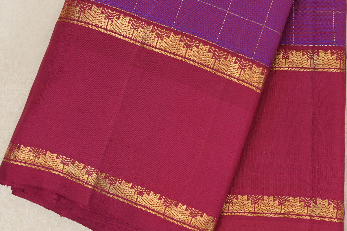 Dual Tone of Red and Blue with Reddish Pink Rettai Pettu Borders Vintage Kanjivaram Silk Saree by Shreenivas Silks PSSR0110191
