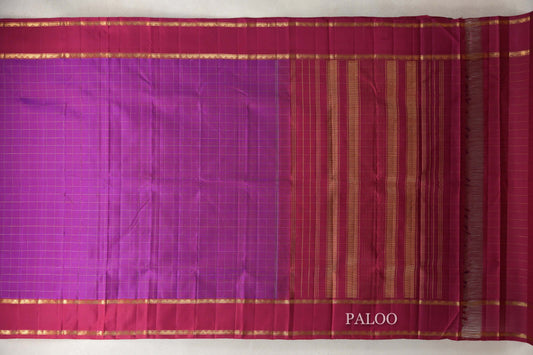 Dual Tone of Red and Blue with Reddish Pink Rettai Pettu Borders Vintage Kanjivaram Silk Saree by Shreenivas Silks PSSR0110191