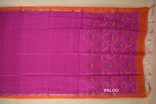 Pink with Orange Borders Bhagalpur Tussar silk saree paloo