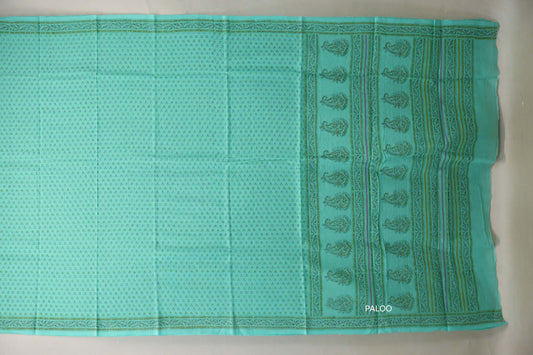 Turquoise blue Cotton Saree by Inheritance India PSSW290137