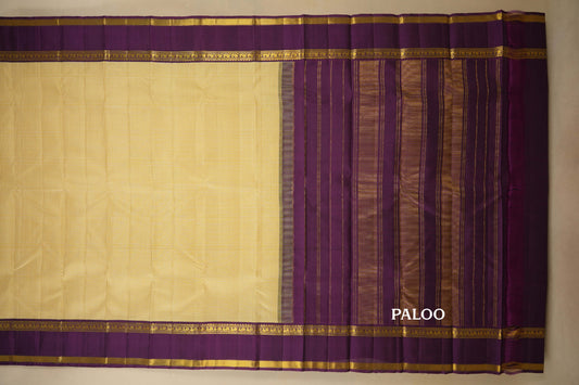 Ivory with Magenta Borders Vintage Kanjivaram Silk Saree by Shreenivas Silks PSSR018051