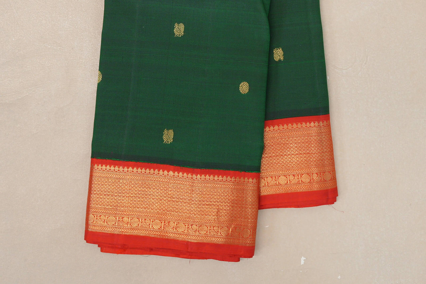 Bottle Green with Orangish Red Borders Vintage Kanjivaram Silk Saree by Shreenivas Silks PSSR019069