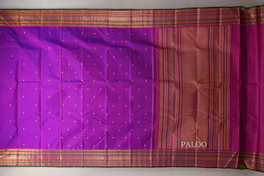 Dual Tone Pink and Blue with Multi Color Borders and Bottle Green Selvedge Vintage Kanjivaram Silk Saree by Shreenivas Silks PSSR019071
