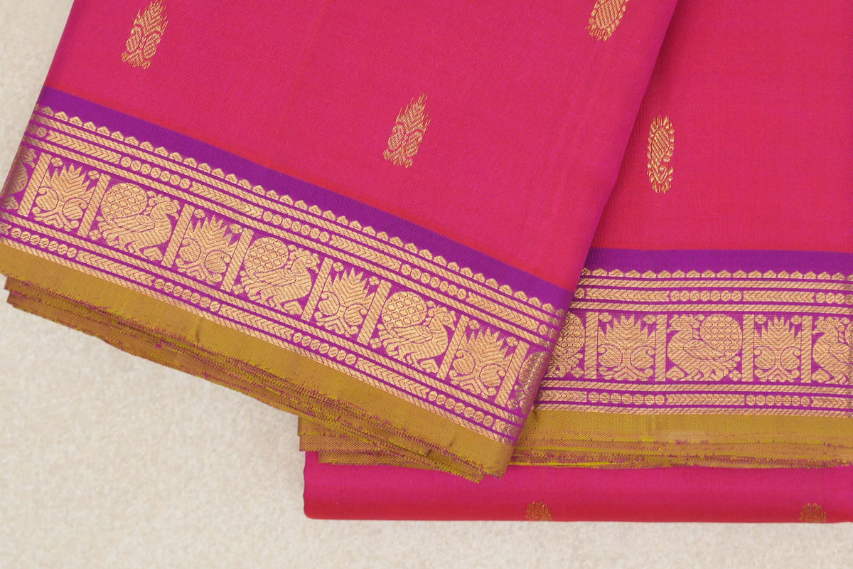 Bright Rani Pink with Violet Purple Borders Vintage Kanjivaram Silk Saree by Shreenivas Silks PSSR0110201