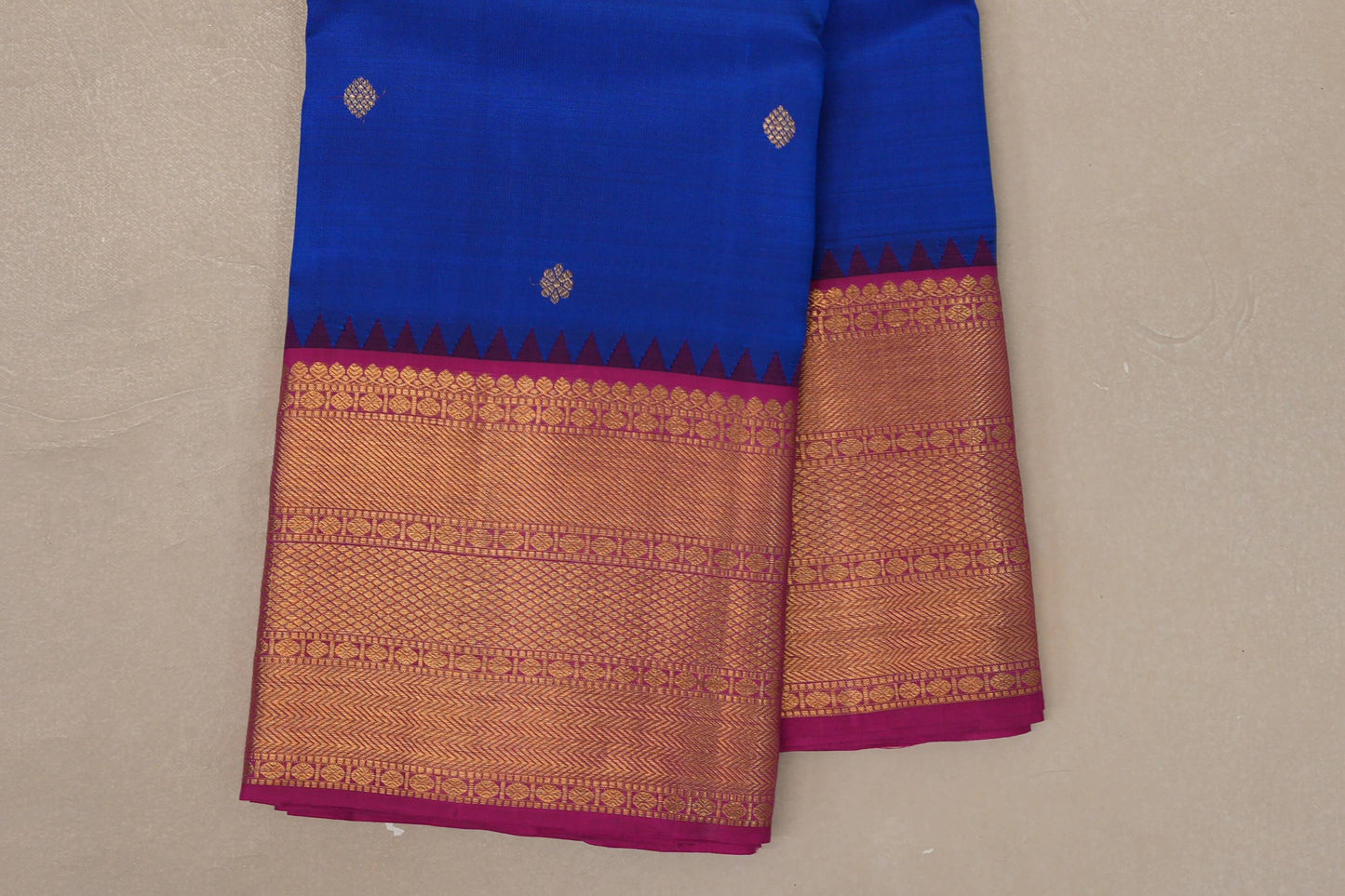 Deep Blue with Bright Magenta Borders Vintage Kanjivaram Silk Saree by Shreenivas Silks PSSR019073