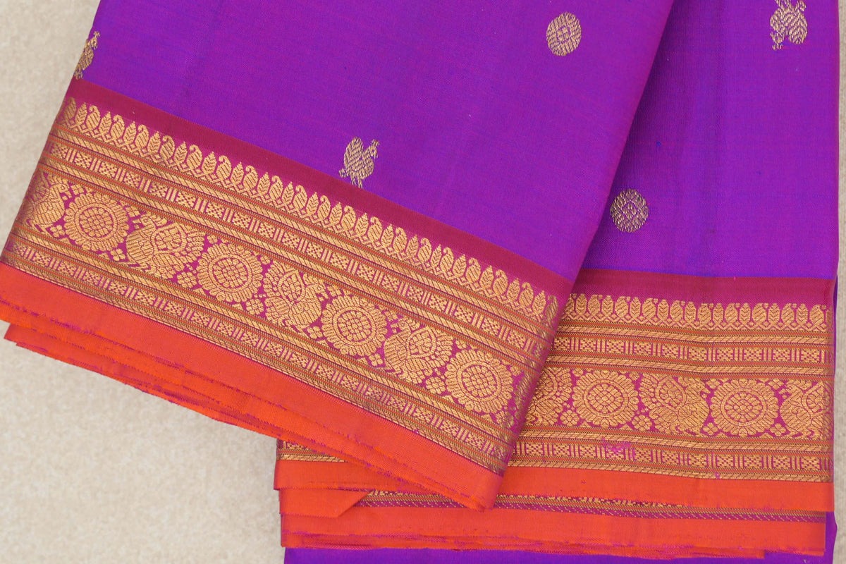 Dual Tone of Pink and Violet with Deep Rani Pink Borders and Bright Orange Selvedge Vintage Kanjivaram Silk Saree PSSR0110203