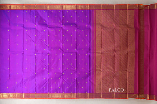 Dual Tone of Pink and Violet with Deep Rani Pink Borders and Bright Orange Selvedge Vintage Kanjivaram Silk Saree PSSR0110203