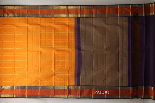 Bright Mango Orange with Deep Plum Borders Vintage Kanjivaram Silk Saree by Shreenivas Silks PSSR019074