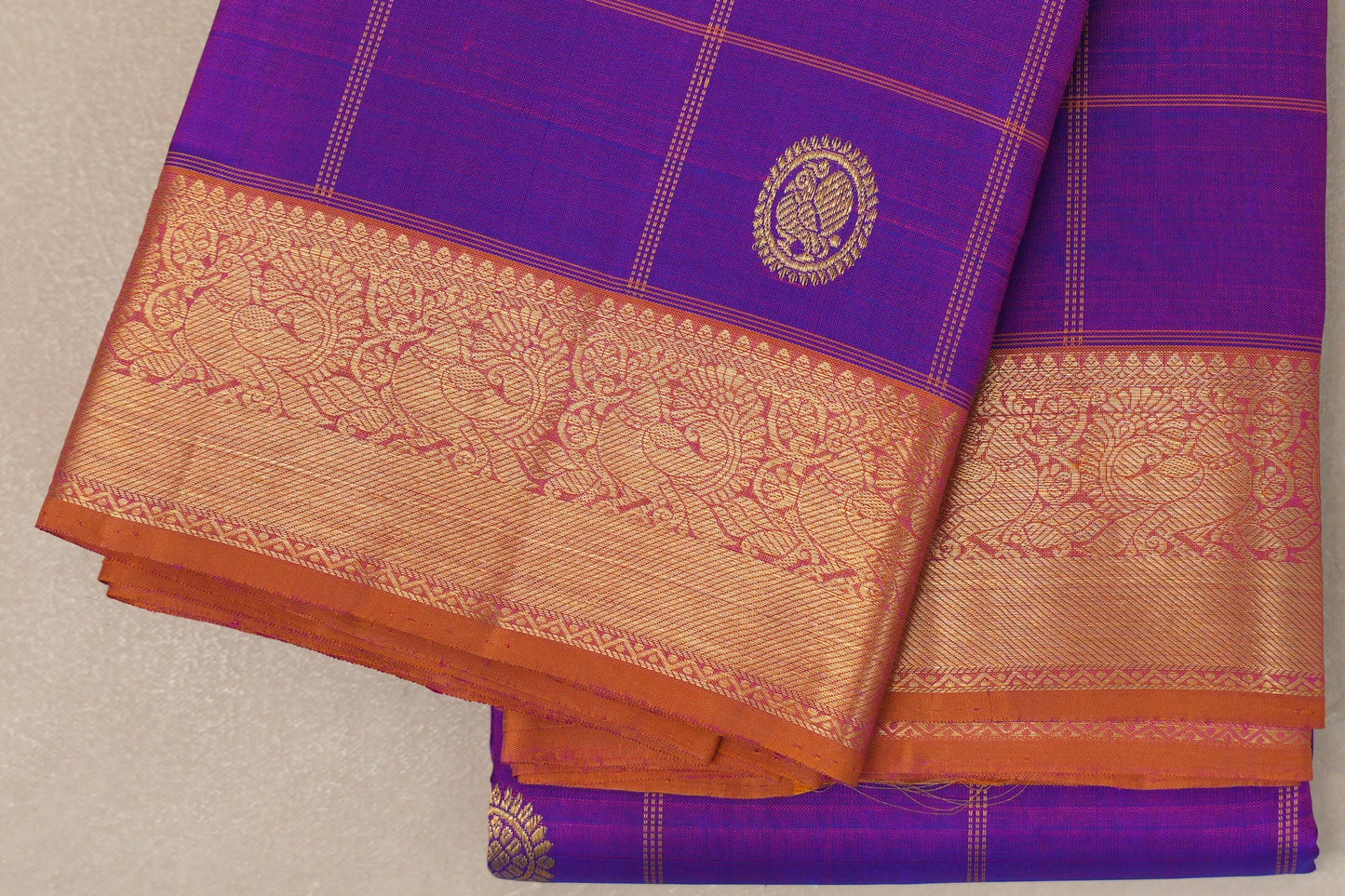 Dual Tone Blue and Pink with Dual Tone Mustard Yellow and Pink Borders Vintage Kanjivaram Silk Saree by Shreenivas Silks PSSR019076